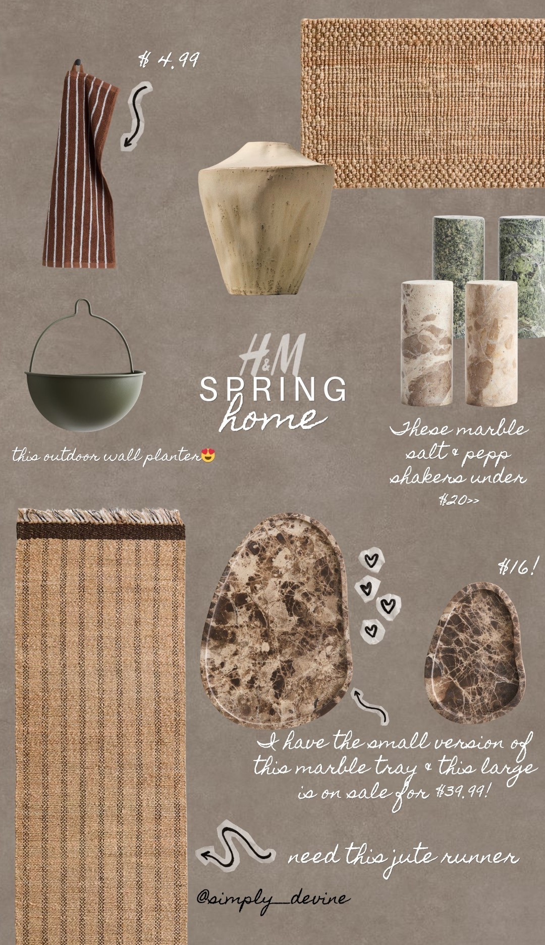 H&M new arrivals. Home new arrivals. Spring home decor. Spring 2026 style. Spring trends. Brown home decor. Jute rug. Outdoor planter. Marble tray. Salt & pepper shakers. 