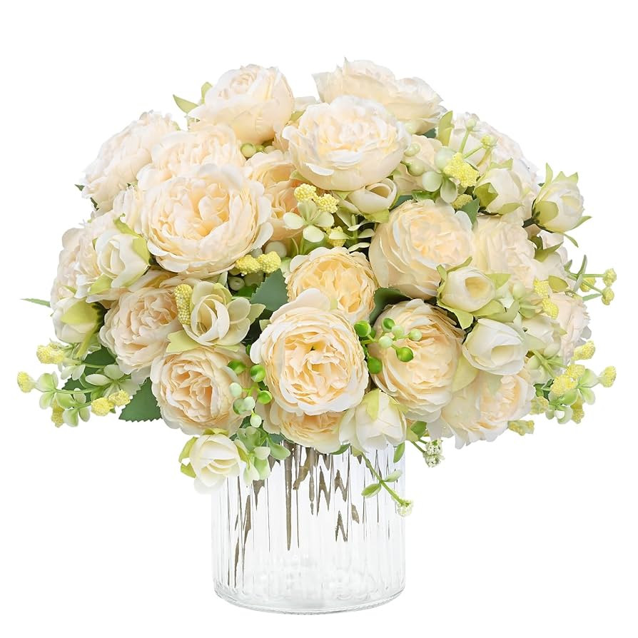 MARTINE MALL 4 Packs Peonies Artificial Flowers, Champagne Artificial Peonies, Silk Peonies Flowe... | Amazon (US)