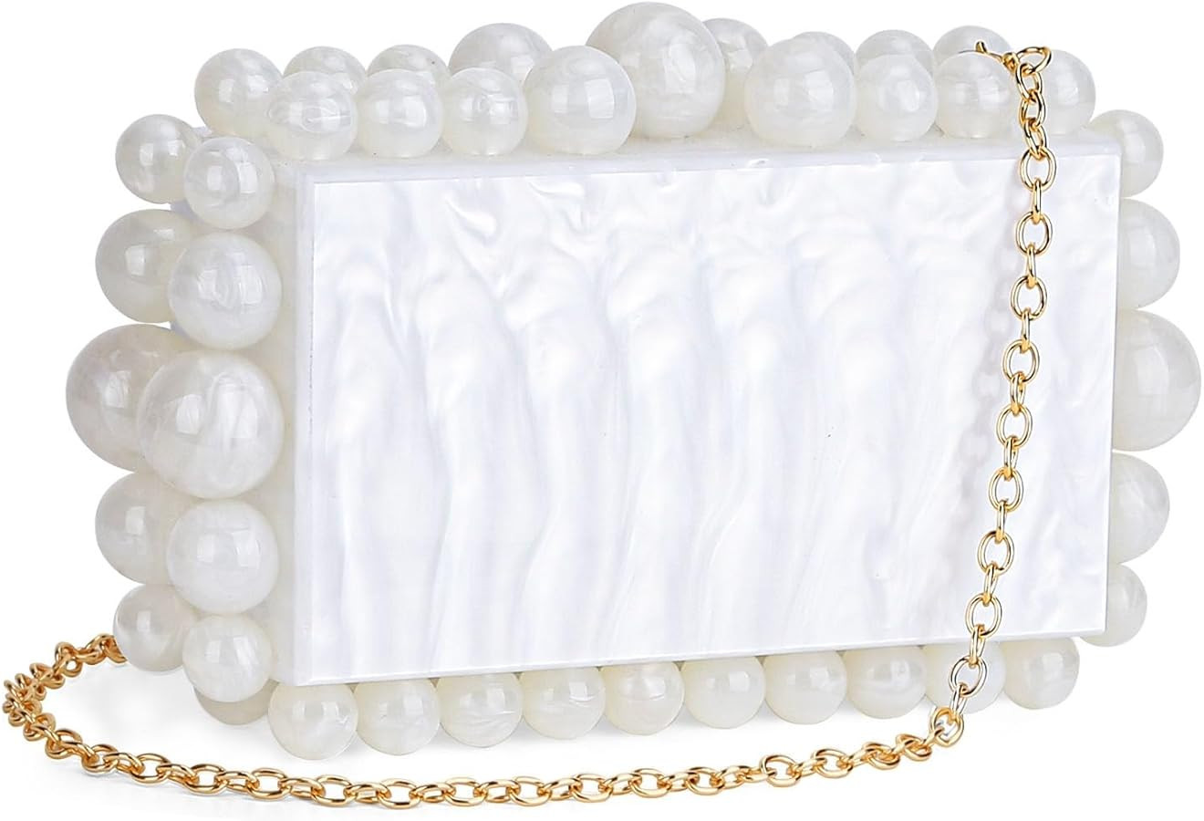 SIOKUY Acrylic Clutch: Elegant Pearl Clutch Purse for Women with Marble Design, Unique Beaded Pea... | Amazon (UK)