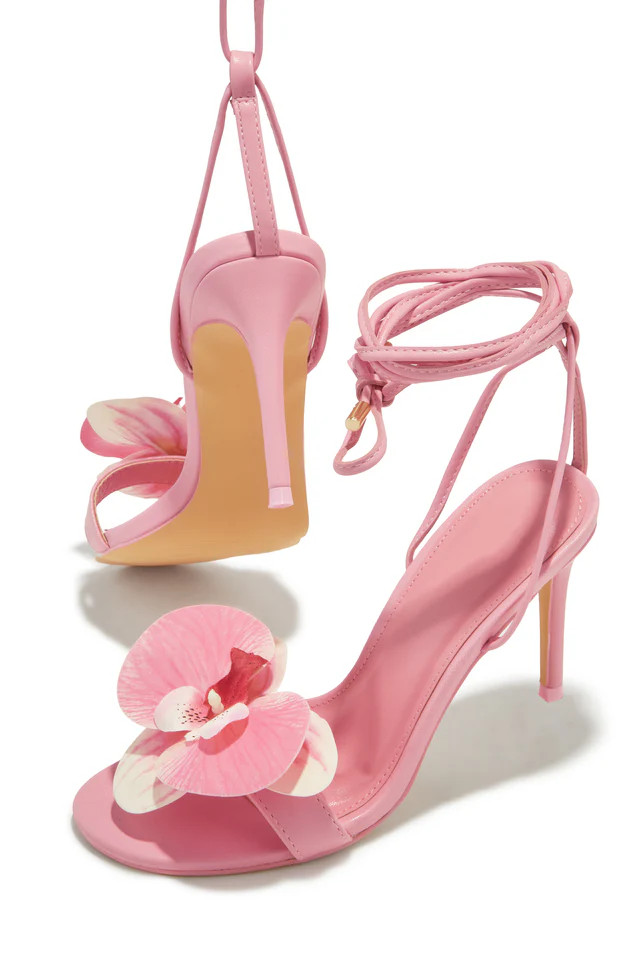 Miss Lola | Vacay Getaway Pink Lace Up Single Sole Heels | MISS LOLA