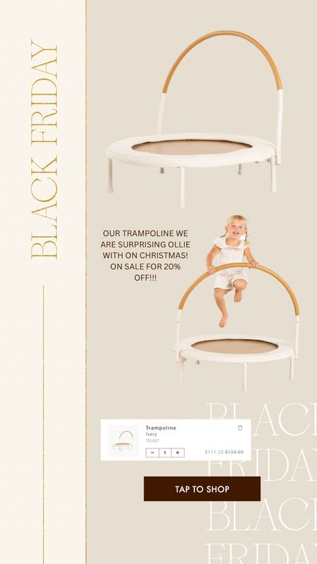 Our trampoline for Ollie!!! On sale for 20% off! Ordered this in the summer and have had in storage for the month, cannot wait to surprise him with this!!!!! It’s so cute and neutral 😍😍😍 great deal!

Gathre, toddler jumping, toddler toys, gift ideas, Black Friday 

#LTKkids #LTKGiftGuide #LTKCyberWeek