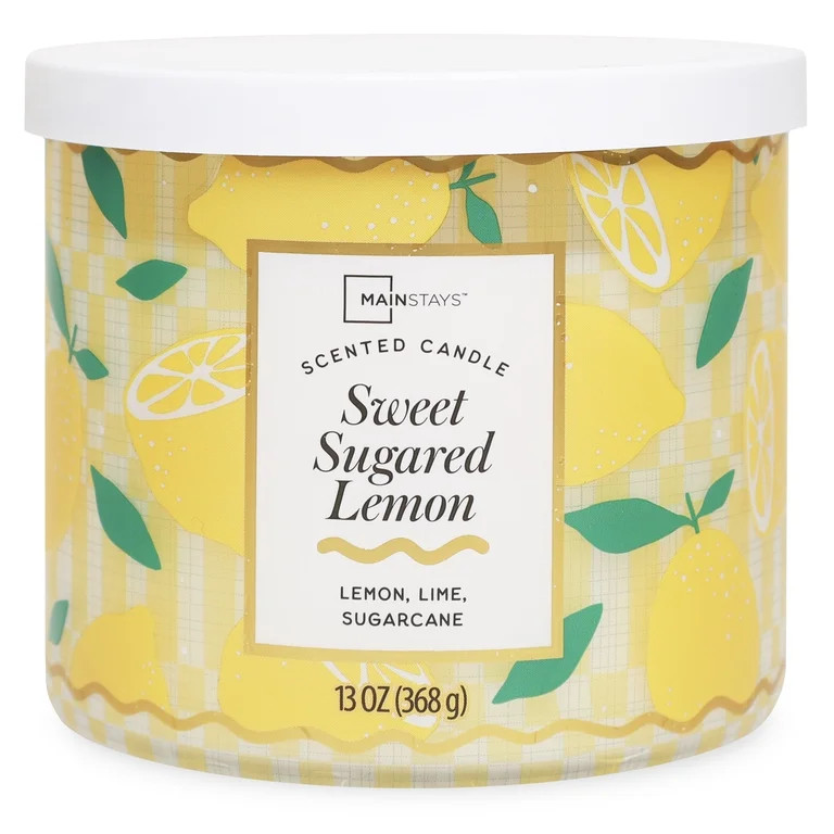 Mainstays 3-Wick Sweet Sugared Lemon Fragrance Candle with a Decorative Wrap, 13-Ounce | Walmart (US)