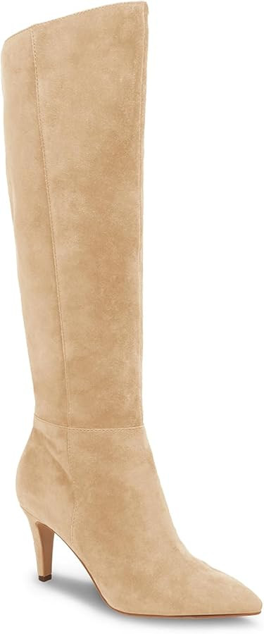 Coutgo Womens Wide Calf Knee High Boots Stiletto High Heel Pointed Toe Side Zipper Suede Long Boo... | Amazon (US)