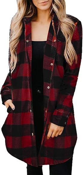 2020 Womens Casual Open Front Plaid Shirts Cardigan Button Down Long Sleeve Christmas Boyfriend B... | Amazon (US)