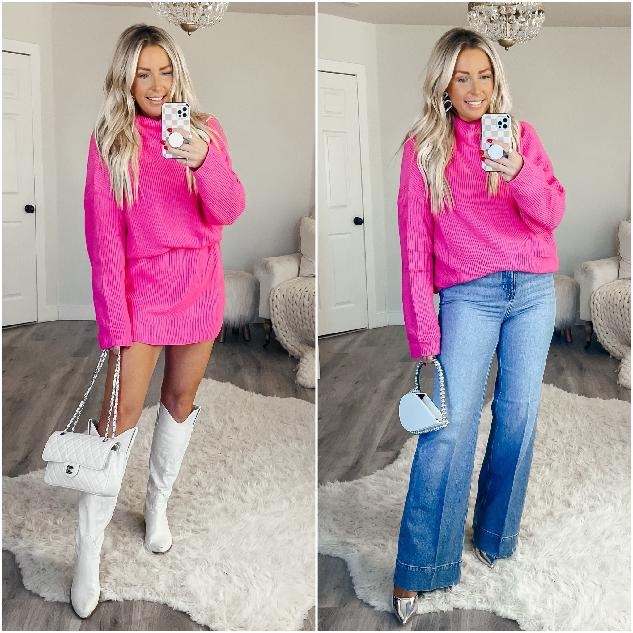 . Sized up to a large in the sweater dress to wear with a belt like this. Sized down to 28 (normally 20) in the denim jeans. Valentine’s Day. VDay. Valentines outfit. Galentines day. Wedding guest dress. Winter outfit. Pink dress. Nashville outfit. Bachelorette party outfit. Spring dress. Sweater dress. 




#LTKVideo #LTKsalealert #LTKmidsize #LTKover40 #LTKhome