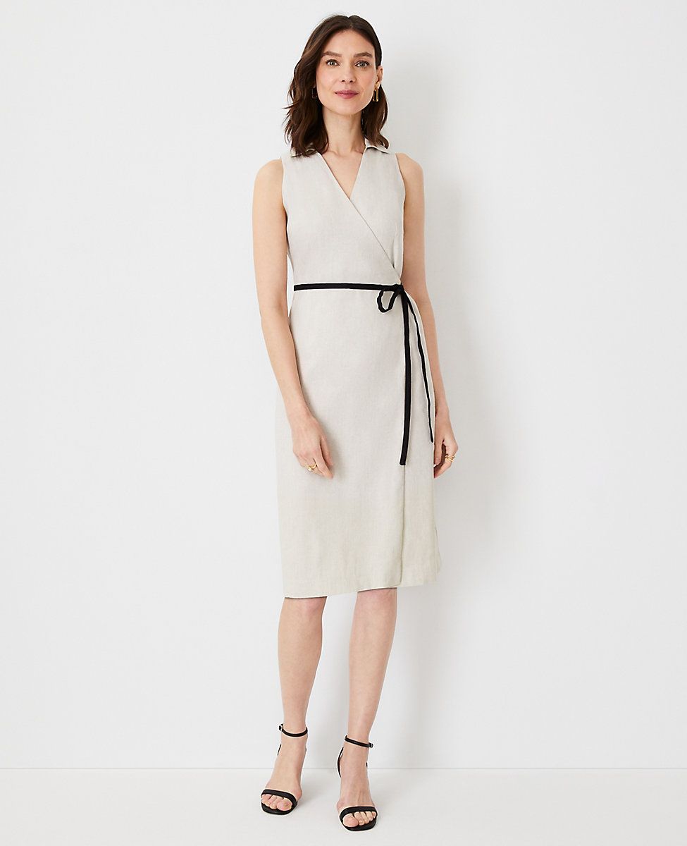 Linen Blend Sleeveless Wrap Dress | Ann Taylor (US)