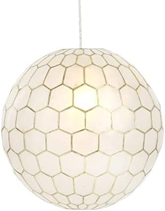 Amazon.com: Creative Co-Op Honeycomb Globe Light, Capiz White Seashells with Antique Gold Pendant... | Amazon (US)