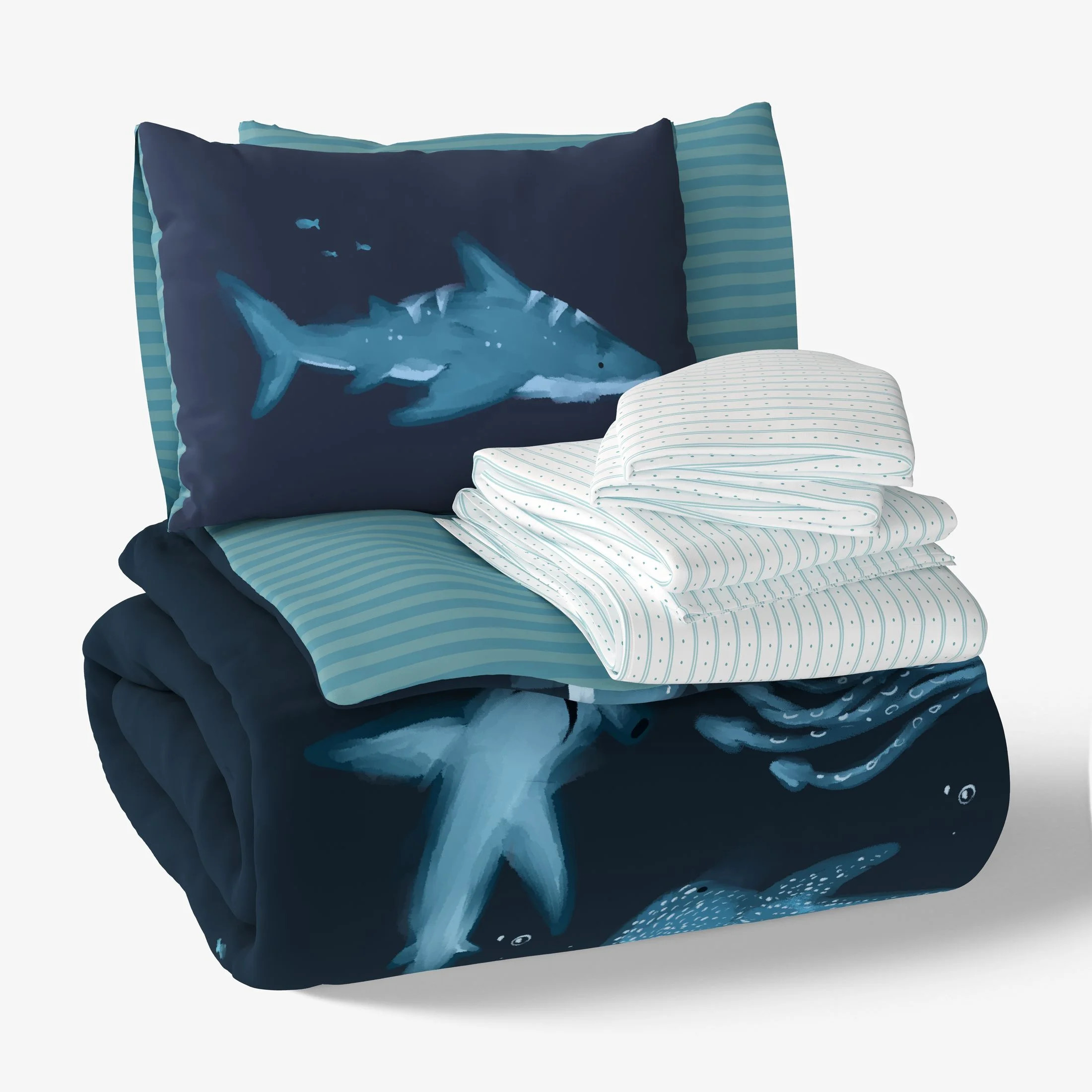 Mainstays Kids Ocean Reversible Comforter Set with Sheets, Full, 7 Pieces - Walmart.com | Walmart (US)