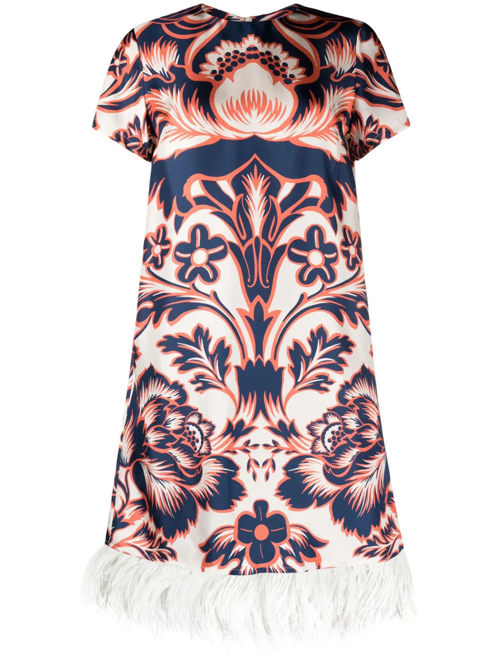 La DoubleJ floral-print feather-trim minidress - Blue | Farfetch Global