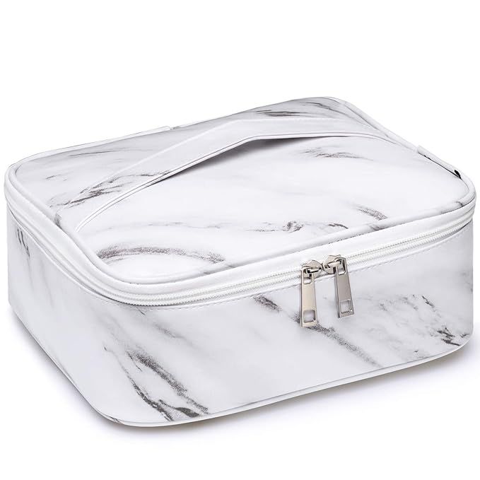 Travel Makeup Bag Large Cosmetic Bag Make up Case Organizer for Women and Girls (Marble) | Amazon (US)