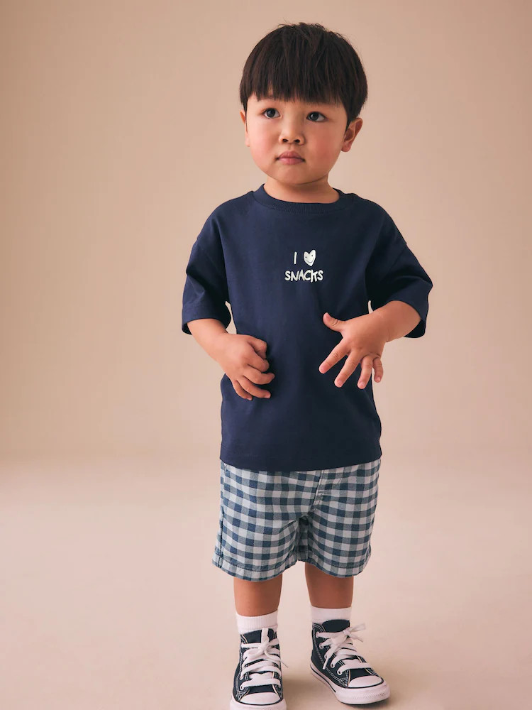 Navy Blue I love snacks Slogan Short Sleeve Small Graphic T-Shirt (3mths-7yrs) | Next EU