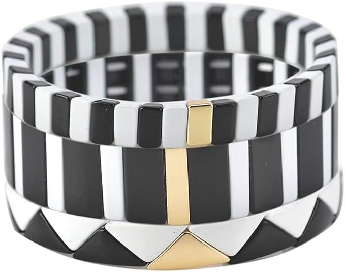 Coolcos Tile Bracelets Stackable Enamel Stretchy Tile Bracelet Rainbow Colorblock Beads Bracelets... | Amazon (US)