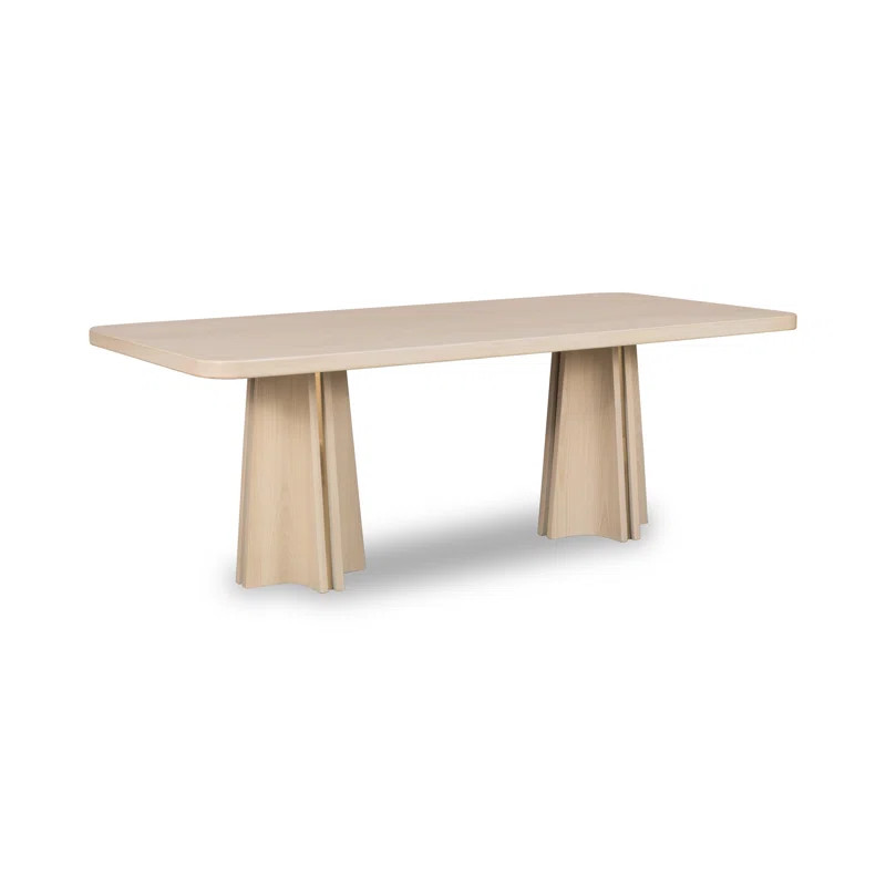 Charmika Ash Wood Double Pedestal Dining Table In White Sand | AllModern