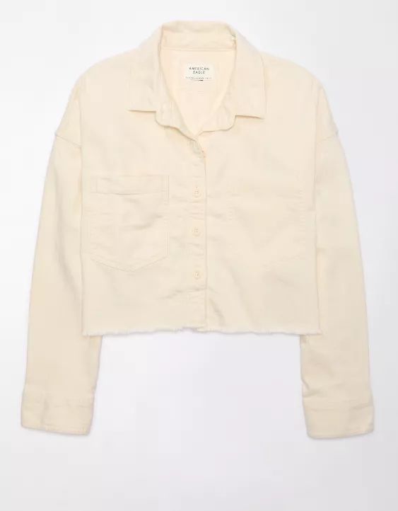 AE Cropped Denim Button-Up Shirt | American Eagle Outfitters (US & CA)