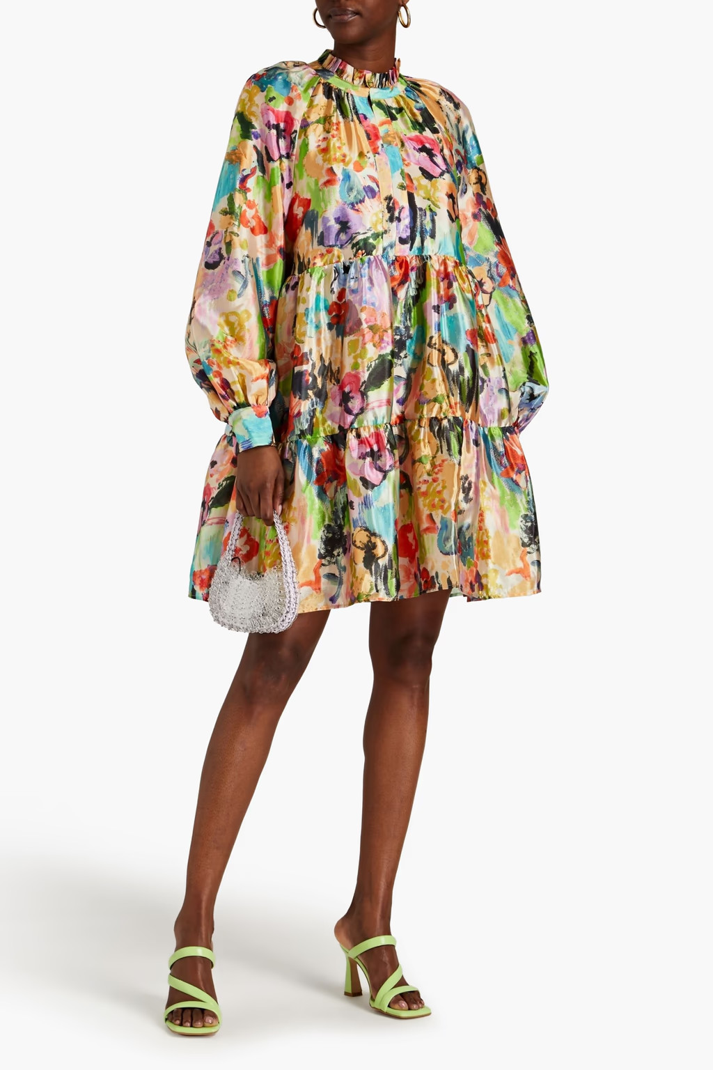 Jasmine tiered printed lamé mini dress | The Outnet (US and CA)