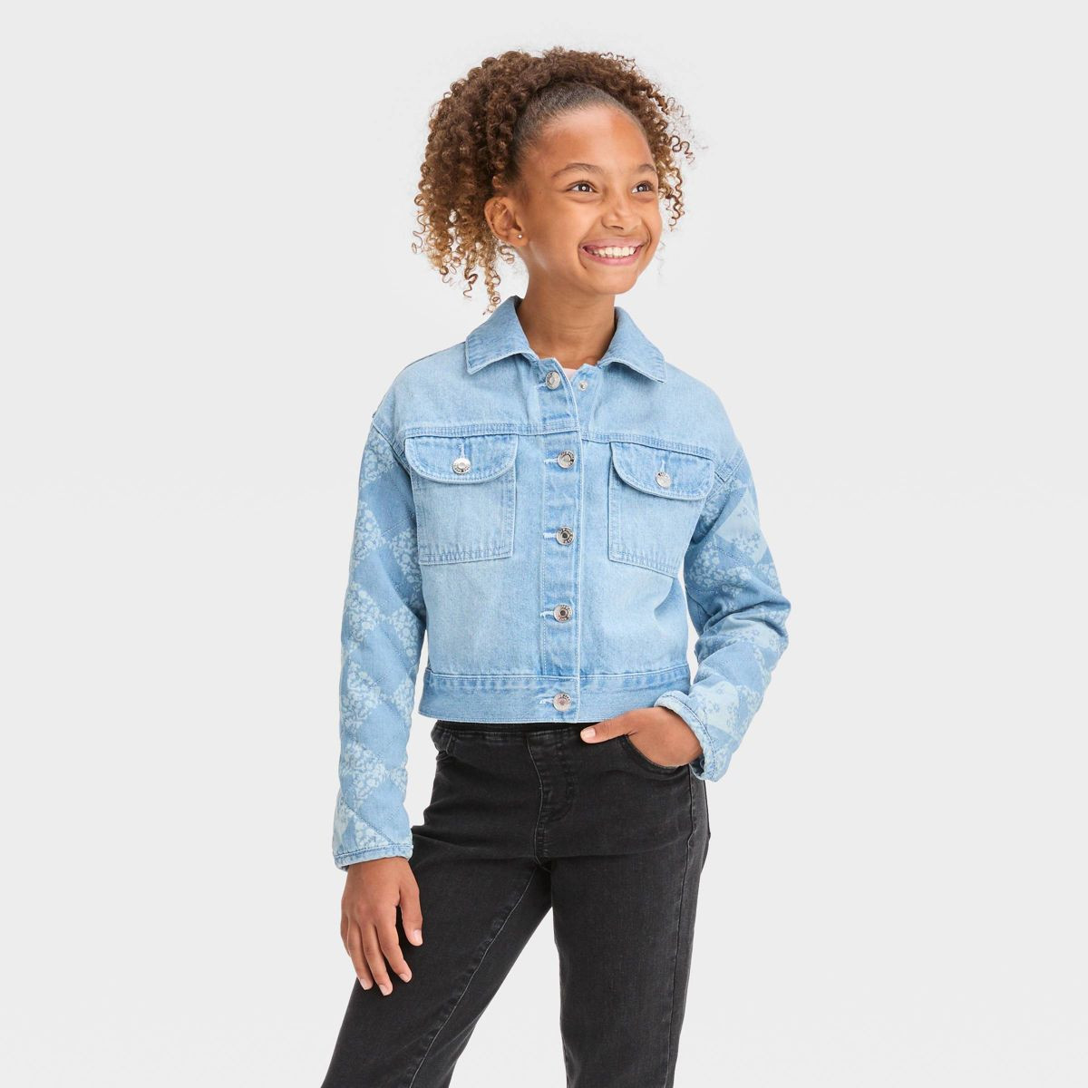 Girls' Quilted Sleeve Jean Jacket - Cat & Jack™ Light Wash | Target