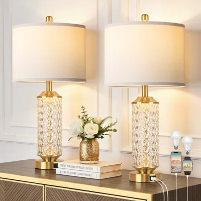 26" Modern Table Lamps Set Of 2 With Night Light, Gold Bedside Lamps With Usb A+c Ports For Bedroom, Nightstand, Office, Living Room (bulbs Included) | Wayfair North America