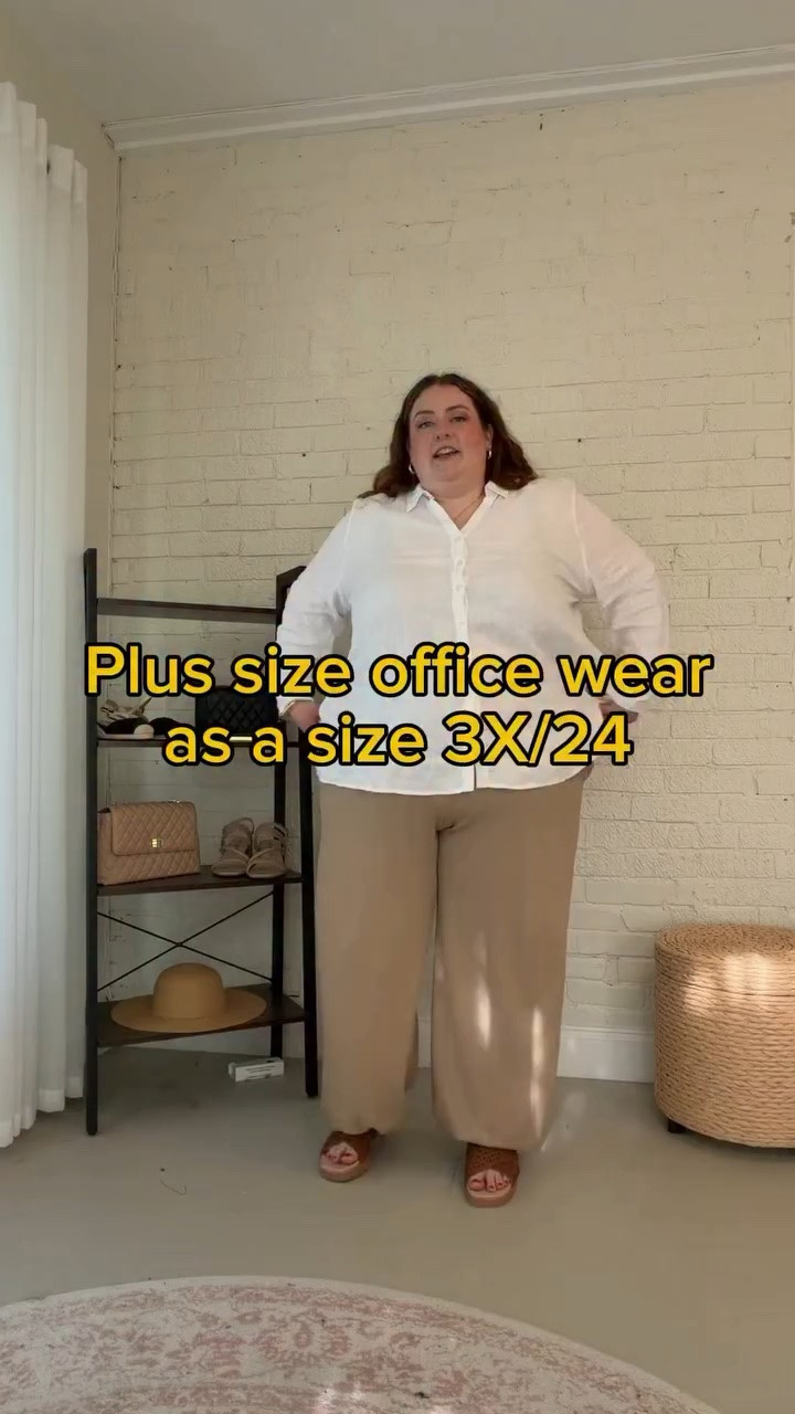 Comment KIMMY and I’ll send the outfit over! As a plus size girl who has worked in many offices, it is hard to find work where that actually fits. We are frequently penalized for our clothing, even though our smaller colleagues may be wearing something we couldn’t! I try and make my office looks as realistic and modest as possible, while still having some sense of style and trend. Baggy on baggy is really trendy right now. A white button-down shirt is a classic and so are this more modern take on khaki pants.