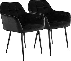 Elama Velvet Tufted Chair, Set of 2, Black | Amazon (US)