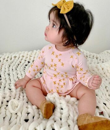 Long Sleeve Skirted Bodysuit, Pink Kisses | SpearmintLOVE