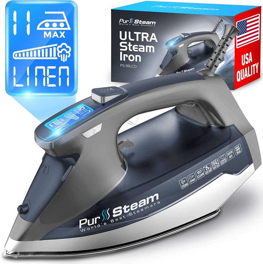 PurSteam Steam Iron for Clothes 1800W with LCD Screen, Nonstick Ceramic Soleplate, Auto Shutoff, ... | Amazon (US)