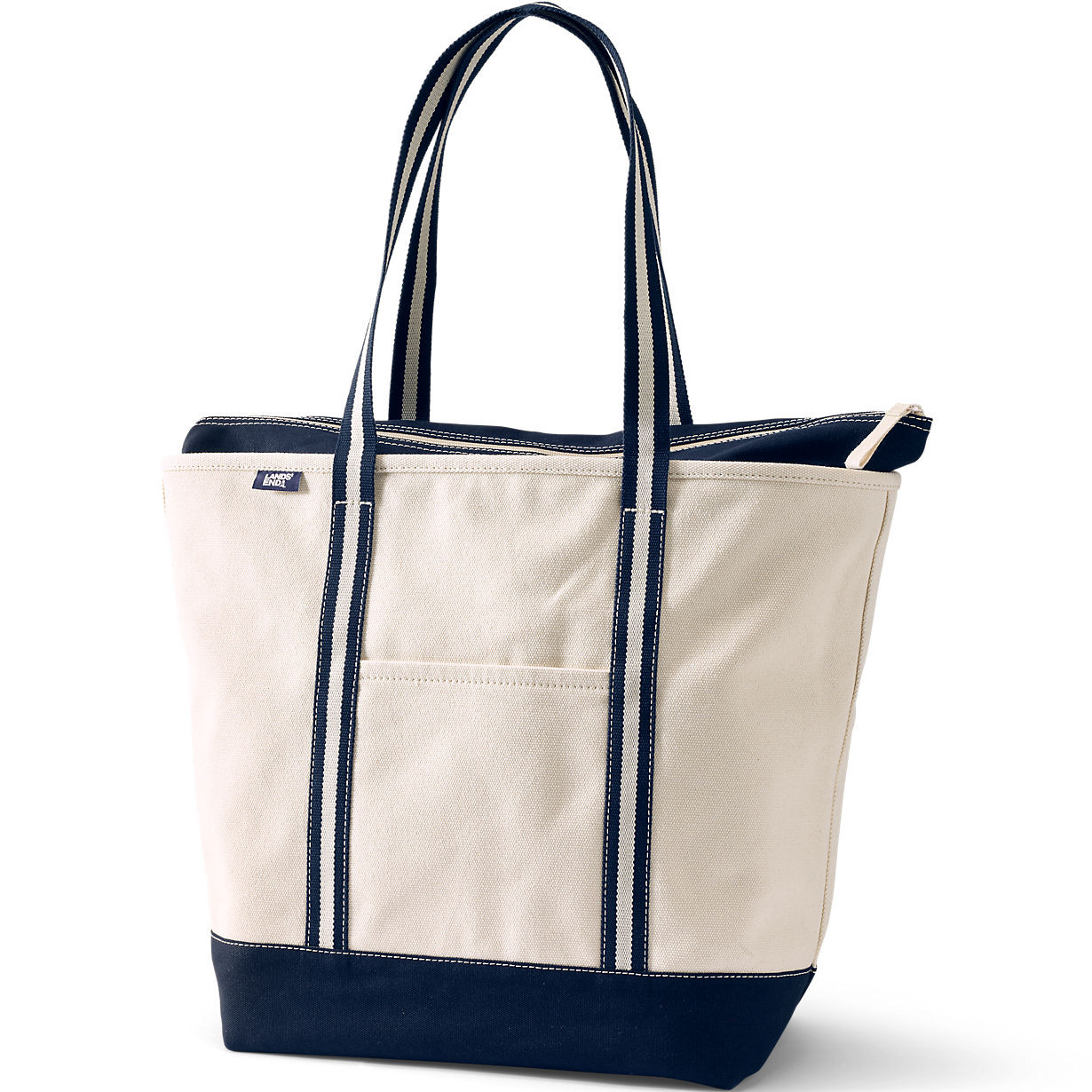 Large 5 Pocket Zip Top Long Handle Canvas Tote Bag | Lands' End (US)