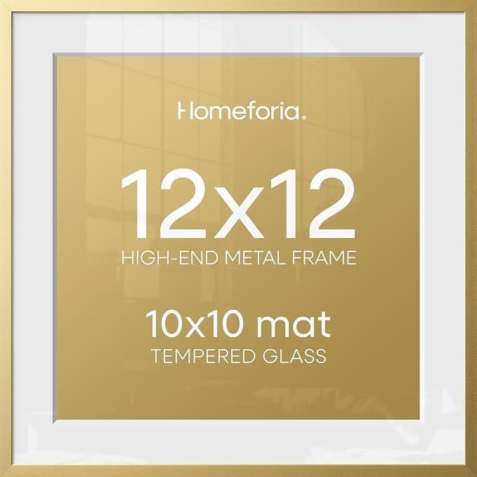 Homeforia 12x12 Picture Frame Gold, Premium Metal 12x12 Frame with Mat for 10x10 Photo, Square Fr... | Amazon (CA)