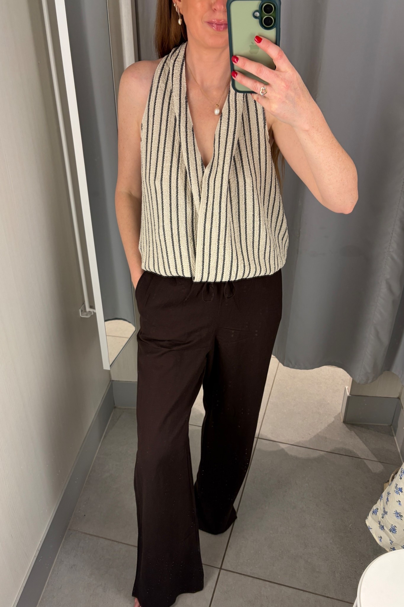 New in H&M Summer - Gorgeous striped lightweight top and chocolate brown pull on pants, perfect for the beach, smart casual workwear outfit or a relaxed date night. Wearing a size Small in the top and bottoms. Vacation outfits beach, summer outfits

#LTKtravel #LTKuk #LTKsummer