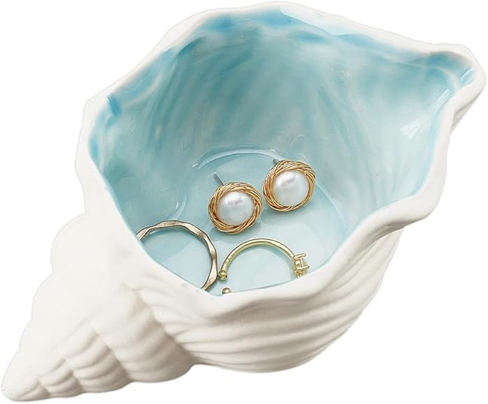 NBEADS Conch Shape Ceramic Jewelry Tray, Aqua Shell Trinket Dish Ceramic Ring Earring Holder Ocea... | Amazon (US)