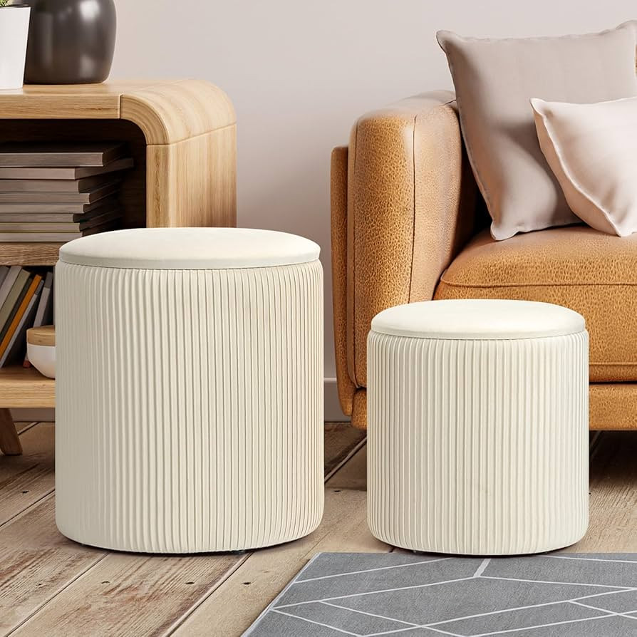 Round Ottoman with Storage, Ottoman Set of 2 Soft Velvet Vanity Stool, Storage Ottoman for Bedroo... | Amazon (US)