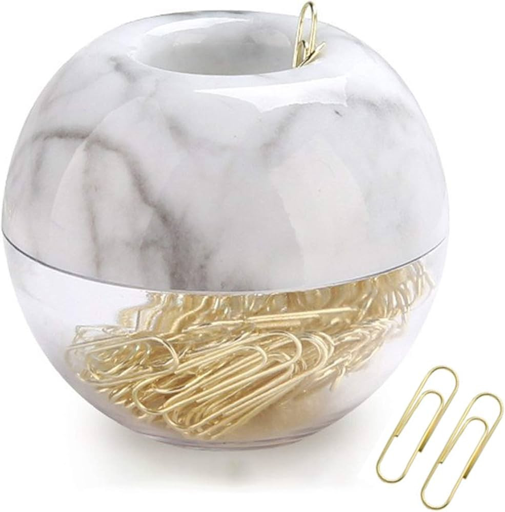 Magnetic Paper Clip Holder, Marble White holder with Gold PaperClips 100pcs 28mm(1.1") Cute Offic... | Amazon (US)