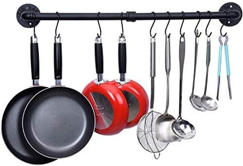 WuGeShop 38 Inch Pot Rack Hanging, Pot Rack Wall Mounted with 10 S Hooks, Kitchen Lids Utensil Sp... | Amazon (US)