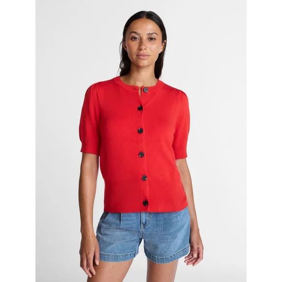 Time and Tru Woman's Crew Cardigan with Short Sleeves, Sizes XS-XXXL | Walmart (US)
