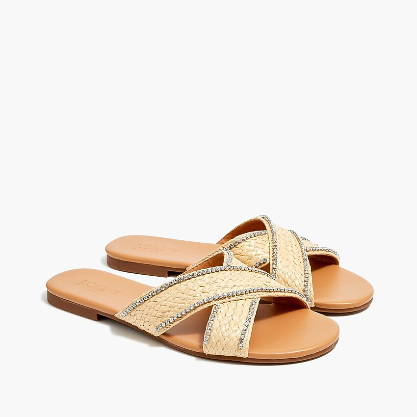 Raffia crisscross slide sandals with rhinestone lining | J.Crew Factory