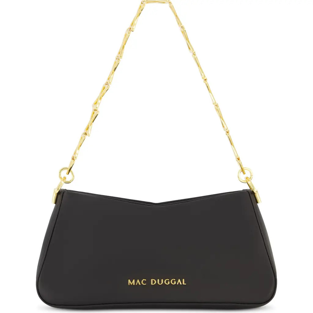Mac Duggal Nappa Leather Gold Strap Shoulder Bag in Black at Nordstrom | Nordstrom