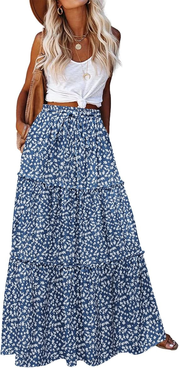 Zeagoo Womens Casual Maxi Skirts for Women 2025 High Waist Boho Skirts Floral Printed Long Flowy ... | Amazon (US)