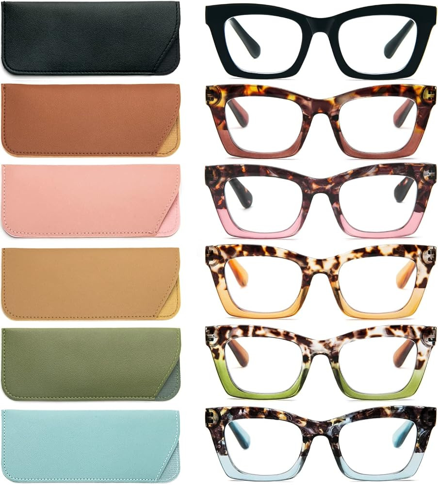 REAVEE 6 Pack Reading Glasses for Women Blue Light Blocking, Cute Square Computer Readers with Sp... | Amazon (US)