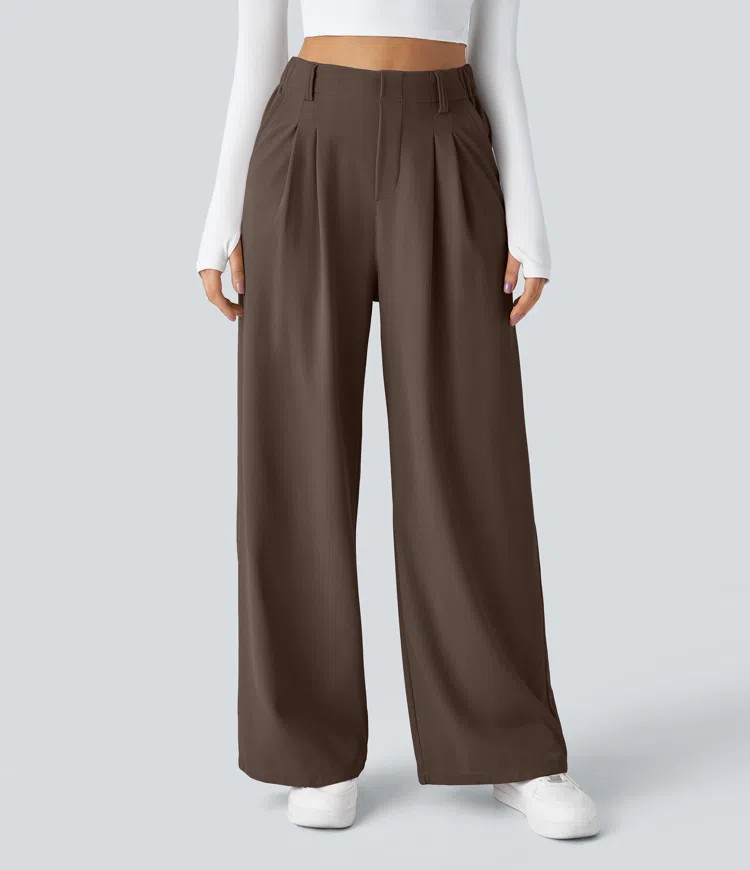 Halara Flex\u2122 High Waisted Pocket Wide Leg Waffle Work Trousers | Halara UK