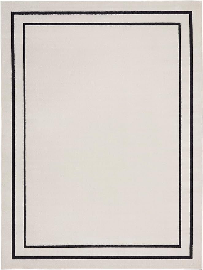 Nourison Essentials Indoor/Outdoor Solid Bordered Ivory/Black 8' x 10' Area Rug, Easy Cleaning, N... | Amazon (US)
