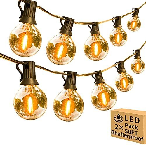 100ft 2-Pack Outdoor String Lights,Dimmable G40 LED String Lights with 52 Shatterproof Clear Bulbs U | Amazon (US)