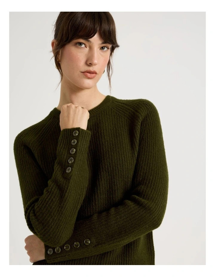 BasqueLong Sleeve Crewneck Rib Knit in Olive | Myer