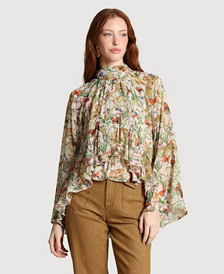 Women's Printed Tie Neck Top | Macy's
