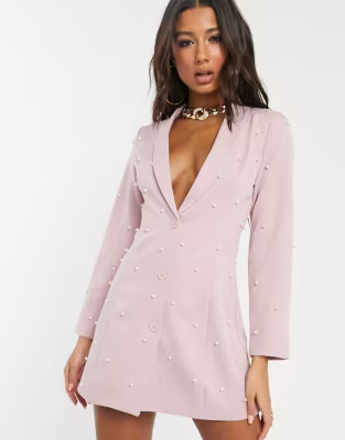 Saint Genies pearl embellished blazer dress in blush | ASOS (Global)