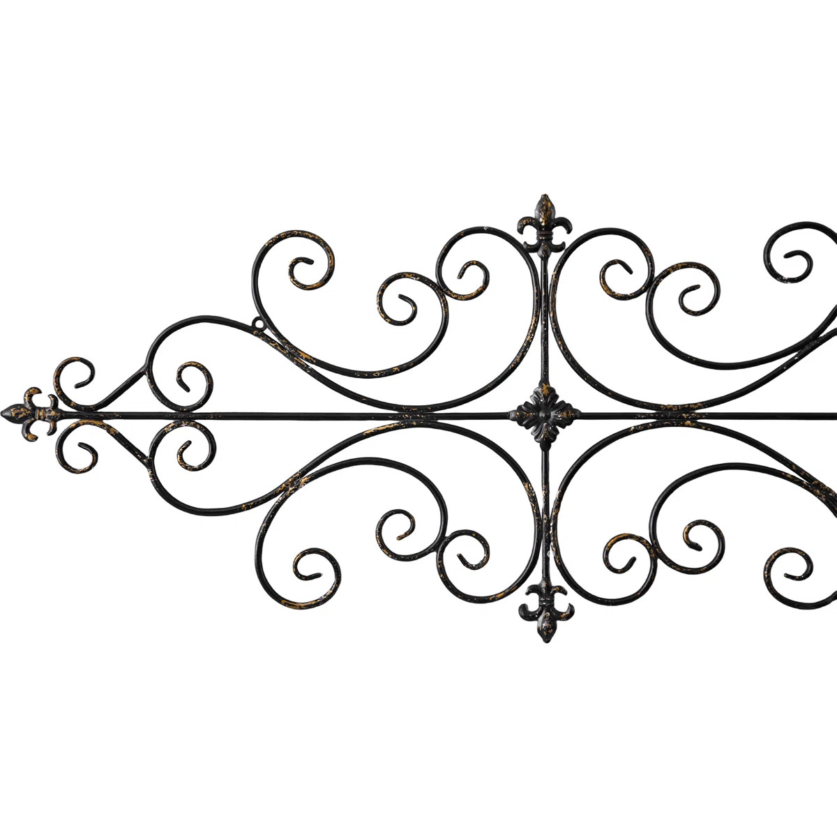 Vintage Black Wrought Iron Wall Decor 45" X 18", Hanging Distressed Finish Fleur De Lis Scroll Me... | Wayfair North America