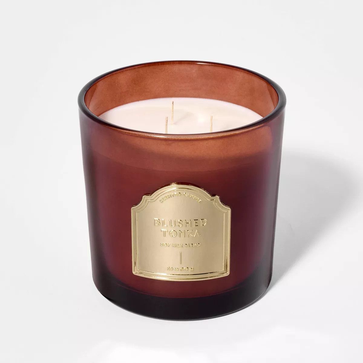 3-Wick Blush Tonka 20oz Glass Jar with Metal Label Candle Maroon - Threshold™ designed with Stu... | Target
