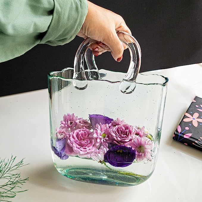 OLEEK Purse vase for Flowers (Handmade) Clear Glass Bag vase -10Inches- Clear, Cool & Cute vase f... | Amazon (US)