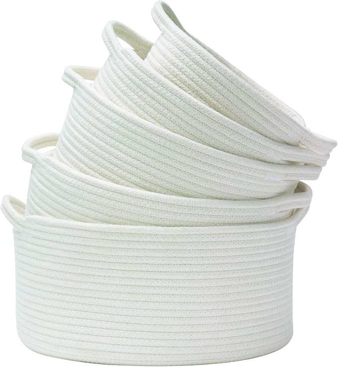 HAN-MM Storage Baskets Set of 5- Woven Basket Cotton Rope Bin, Small White Basket Organizer for B... | Amazon (US)