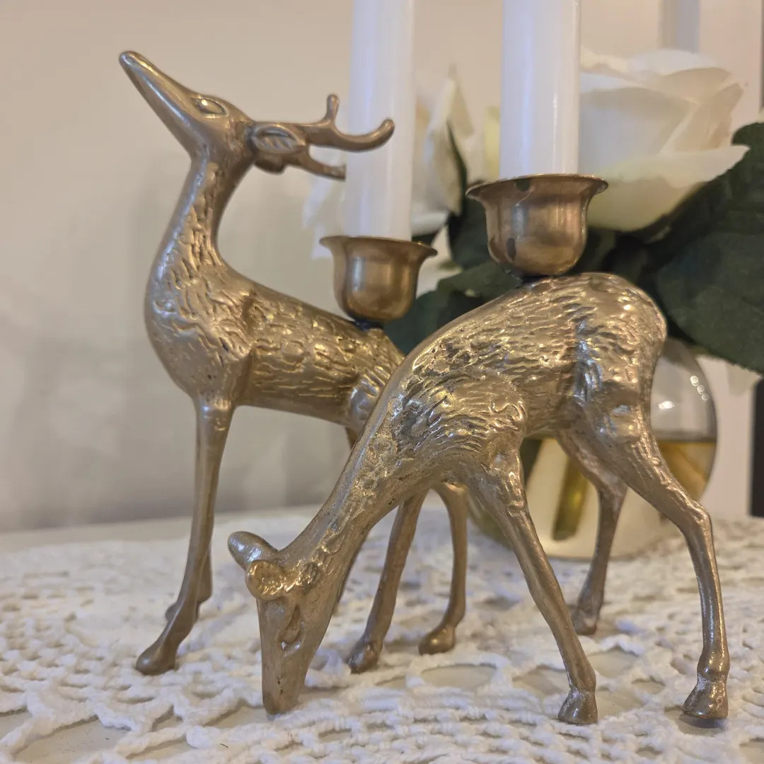 Vintage Brass Deer Candle Holders – Mid Century Pair of Reindeer Taper Holders - Etsy | Etsy (US)