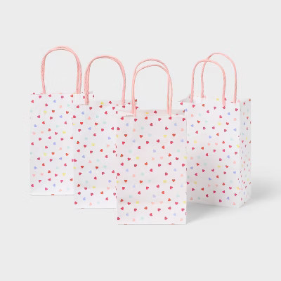 4ct XS Jr Tote Valentine's Day Colorful Hearts Gift Bags White - Spritz™ | Target