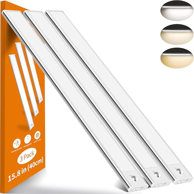 3Pack 40CM 74LED Aluminum Under Cabinet Lighting Motion Sensor Closet LED Lights Strip Indoor 3Co... | Amazon (CA)